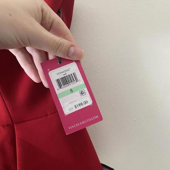 VINCE CAMUTO red ruffle halter maxi gown - Picture 2 of 6